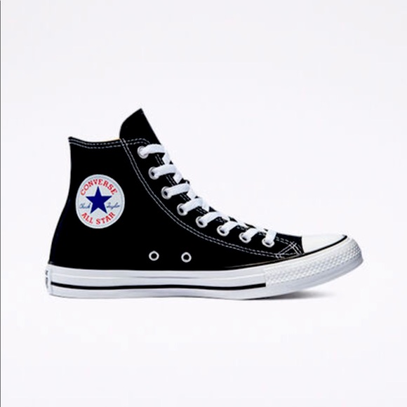 Converse Shoes - Black converse hi- tops.  Worn 1x indoors
Womens 6.5/Mens 4.5 WIDE
